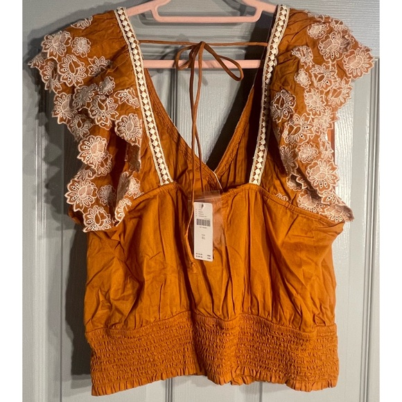 Anthropologie Embroidered Lace Blouse Dark Orange NWT Size XL - Picture 5 of 12
